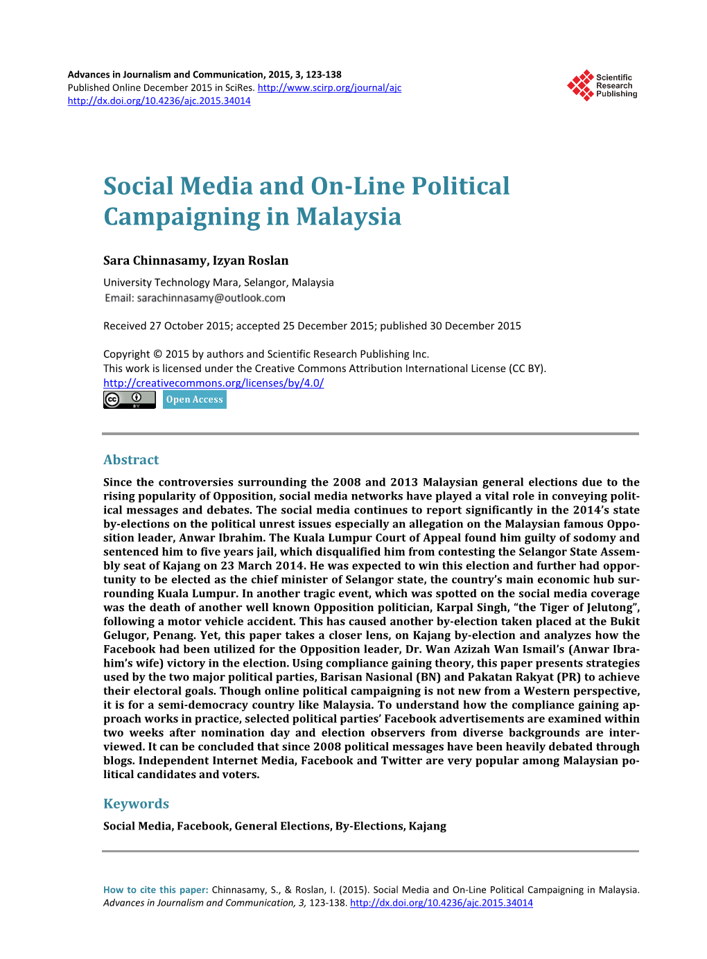 Social Media and On-Line Political Campaigning in Malaysia