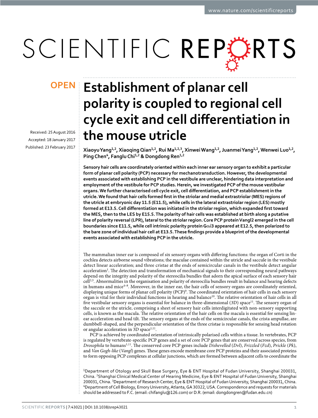 Establishment of Planar Cell Polarity Is Coupled to Regional Cell Cycle Exit