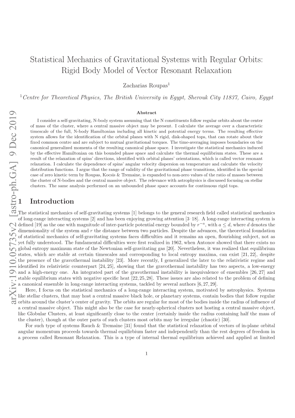 Statistical Mechanics of Gravitational Systems with Regular Orbits