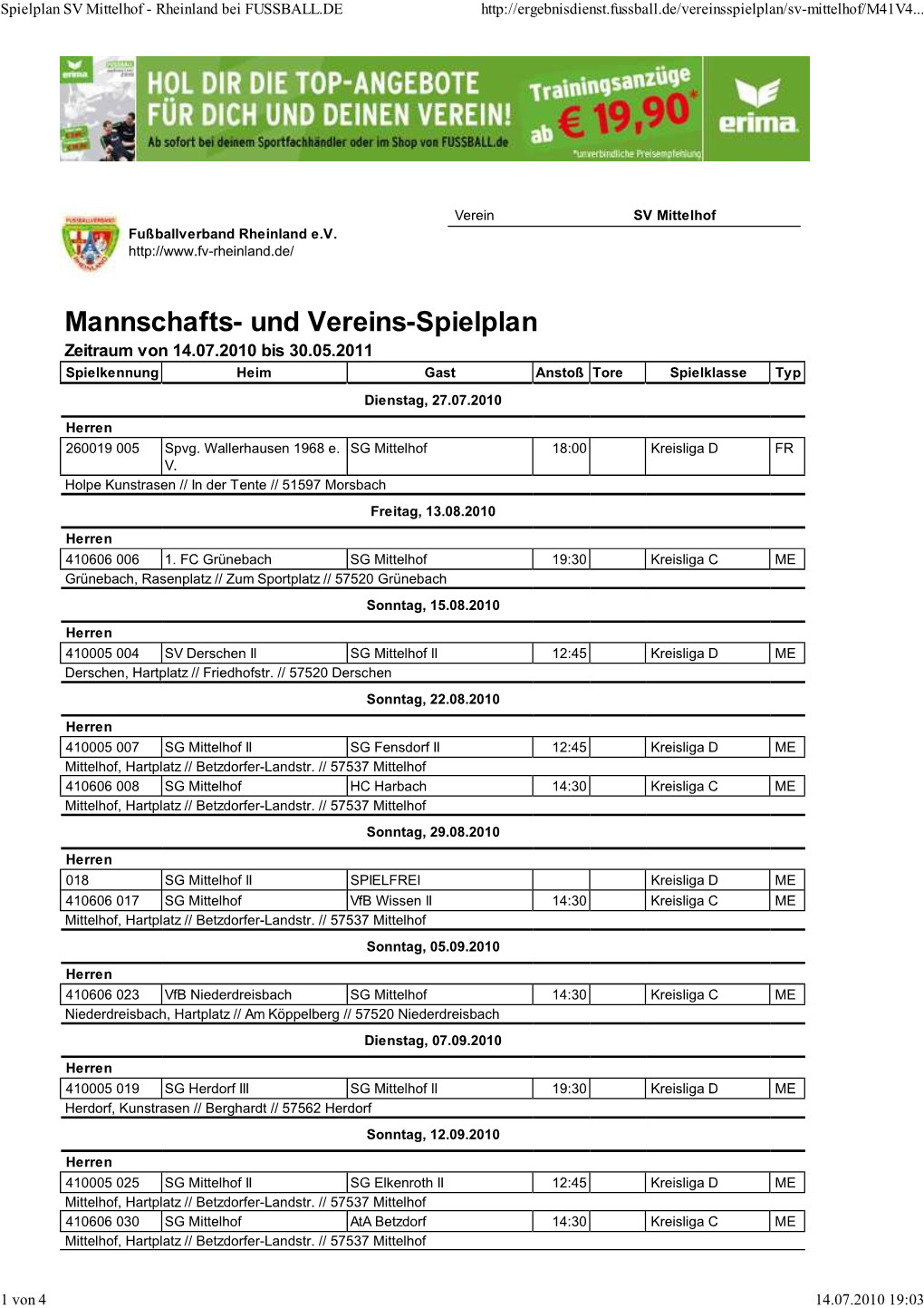 Spielplan SV Mittelhof - Rheinland Bei FUSSBALL.DE