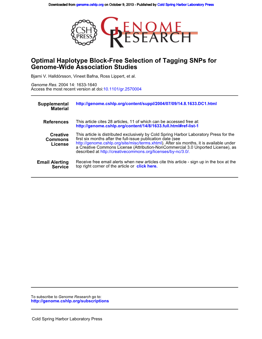 Tagging Snps for Genome-Wide Association Studies