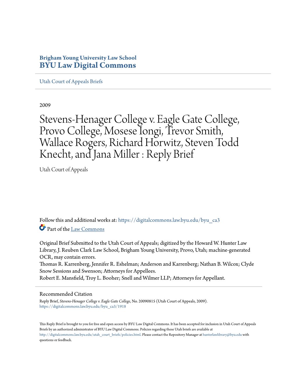 Stevens-Henager College V. Eagle Gate College, Provo College