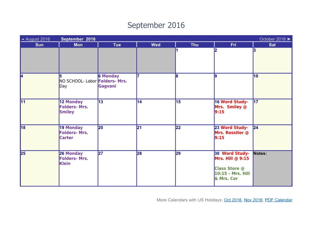 More Calendars with US Holidays: Oct 2016, Nov 2016, PDF Calendar