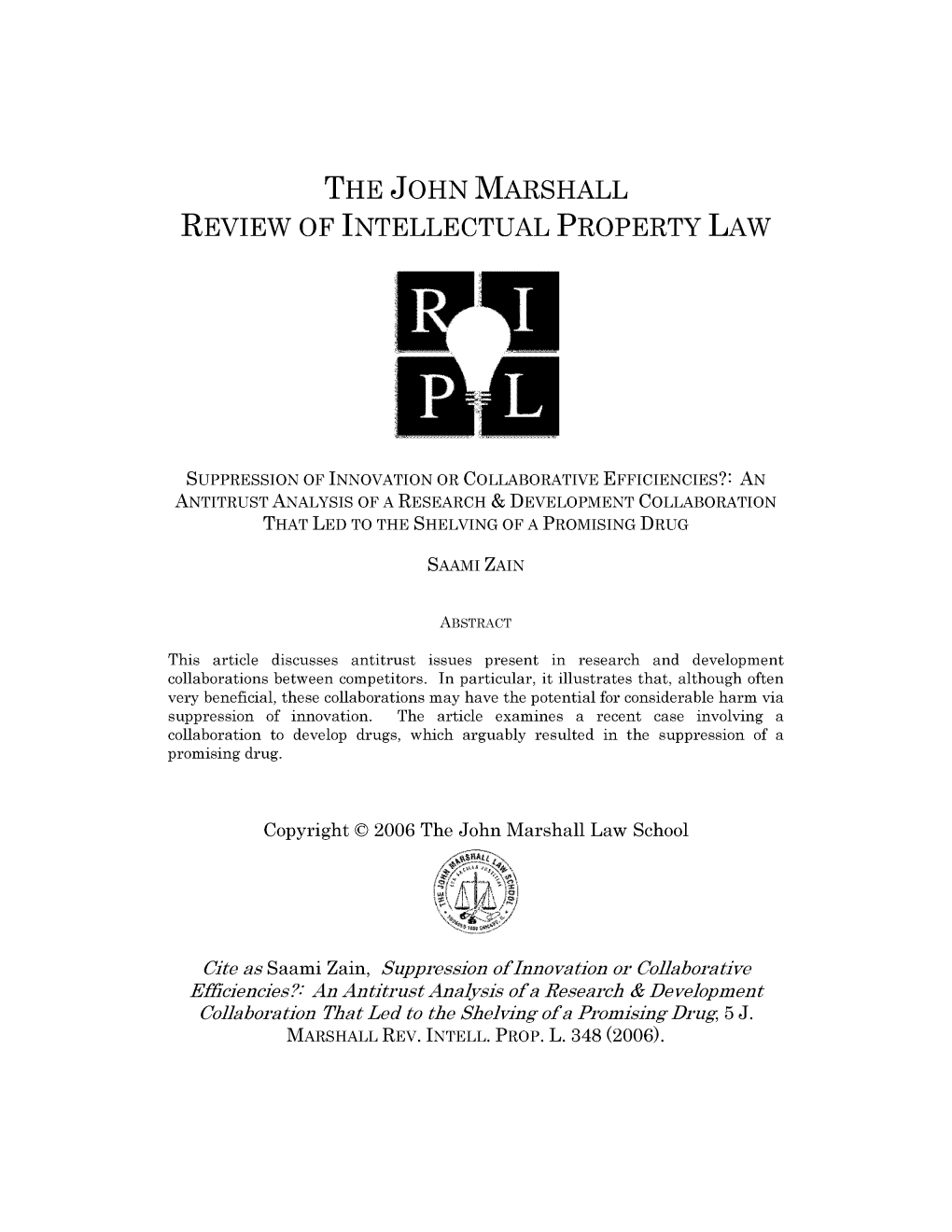 An Antitrust Analysis of a Research & Development Collaboration Th