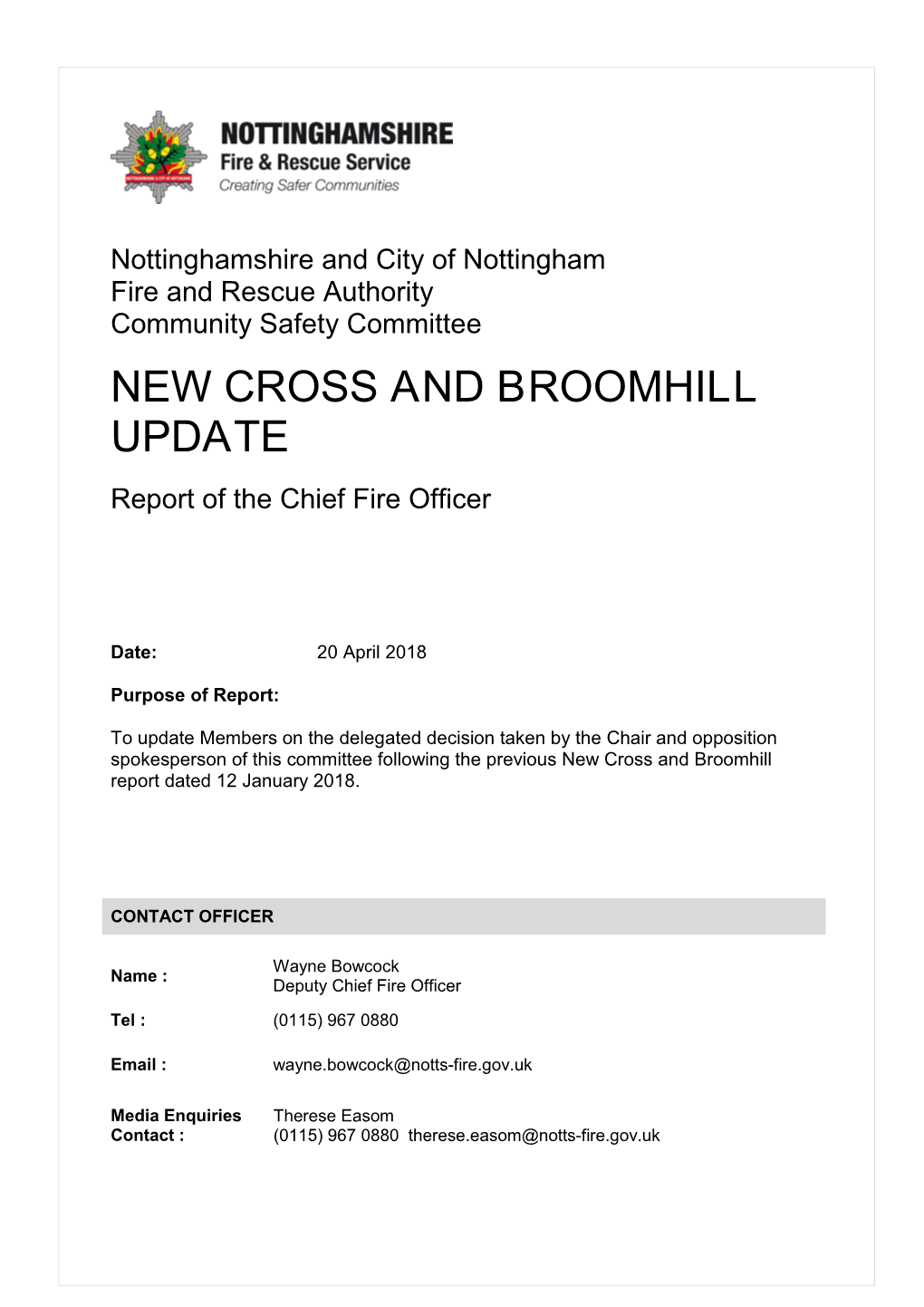 New Cross and Broomhill Update Pdf 3 Mb