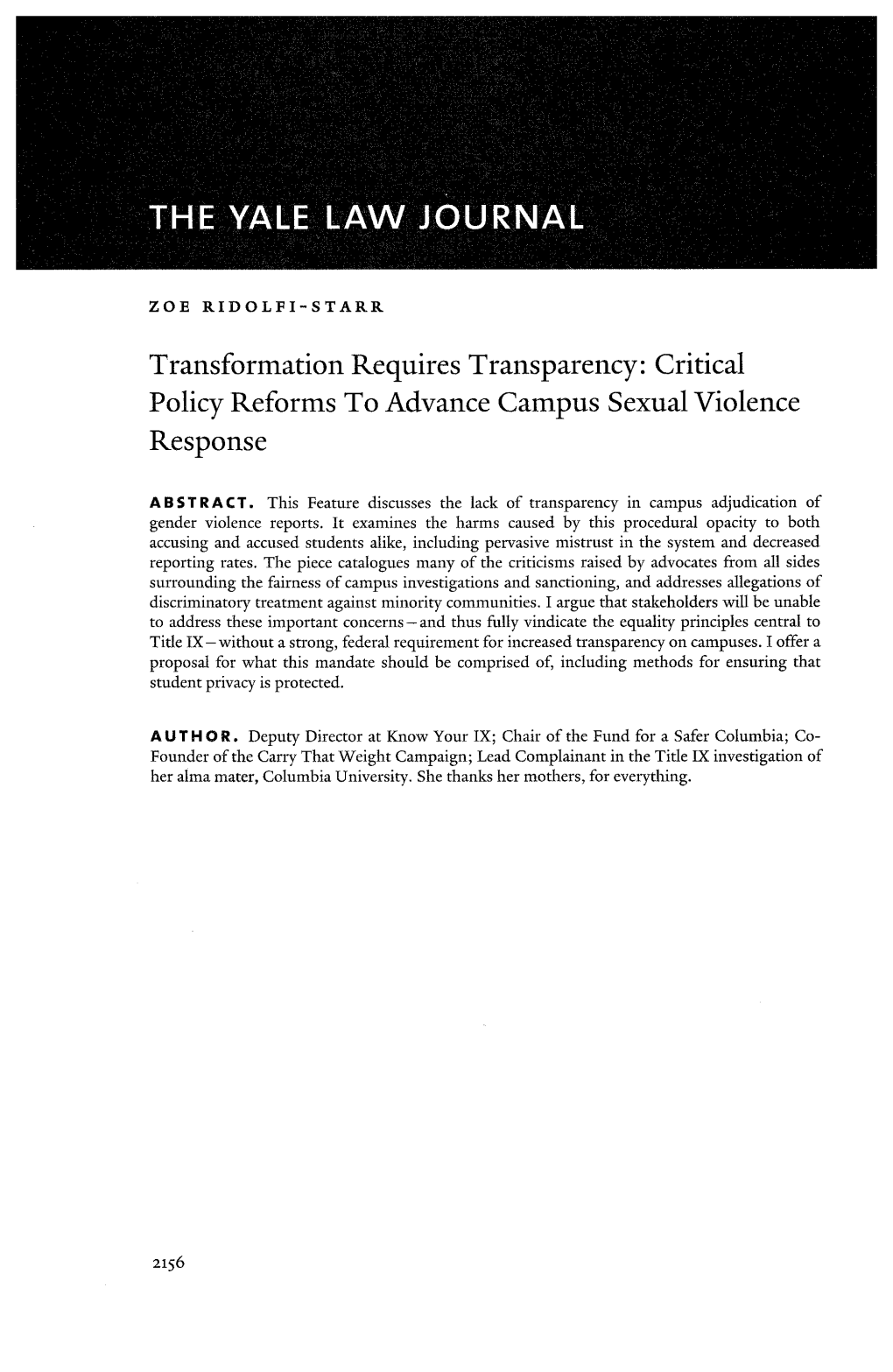 Critical Policy Reforms to Advance Campus Sexual Violence Response