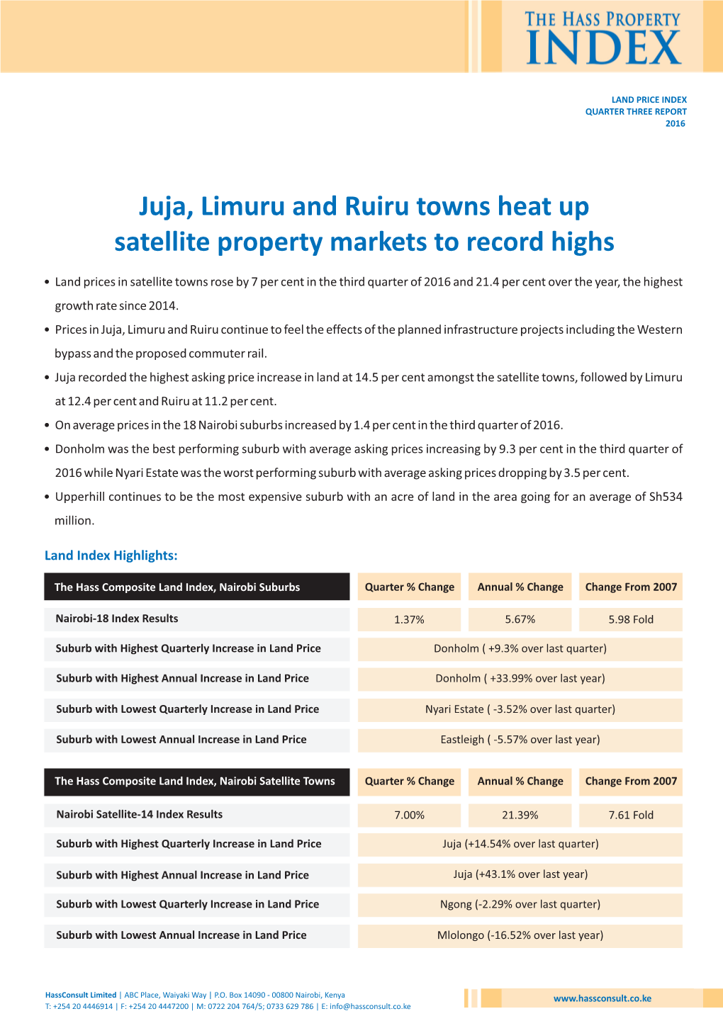 Land Price Index Quarter Three Report 2016