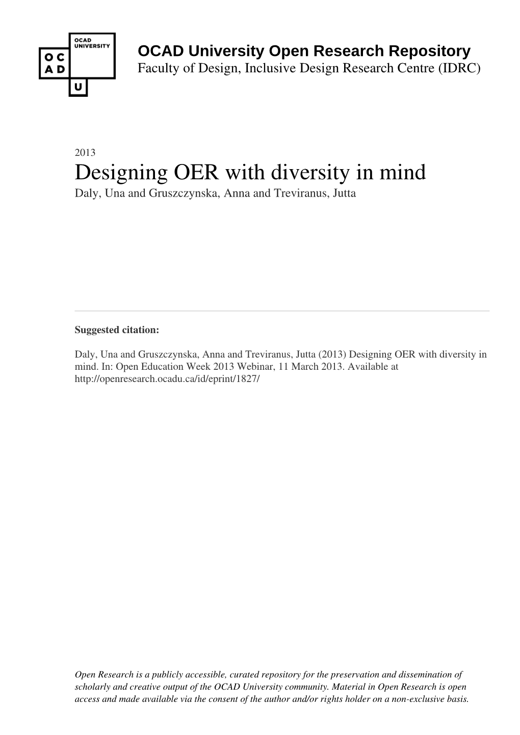 Designing OER with Diversity in Mind Daly, Una and Gruszczynska, Anna and Treviranus, Jutta