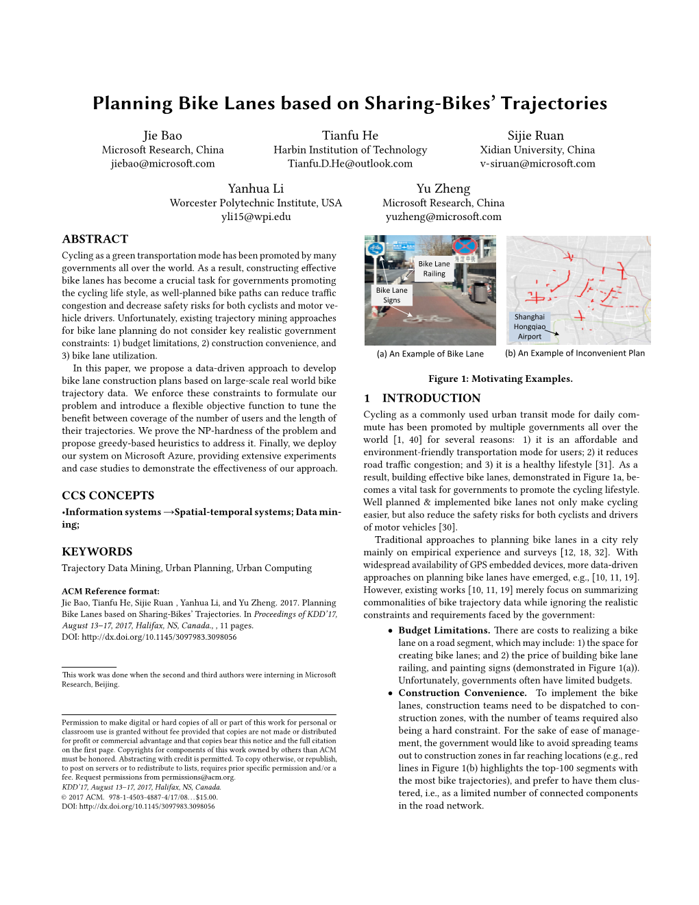 Planning Bike Lanes Based on Sharing-Bikes' Trajectories