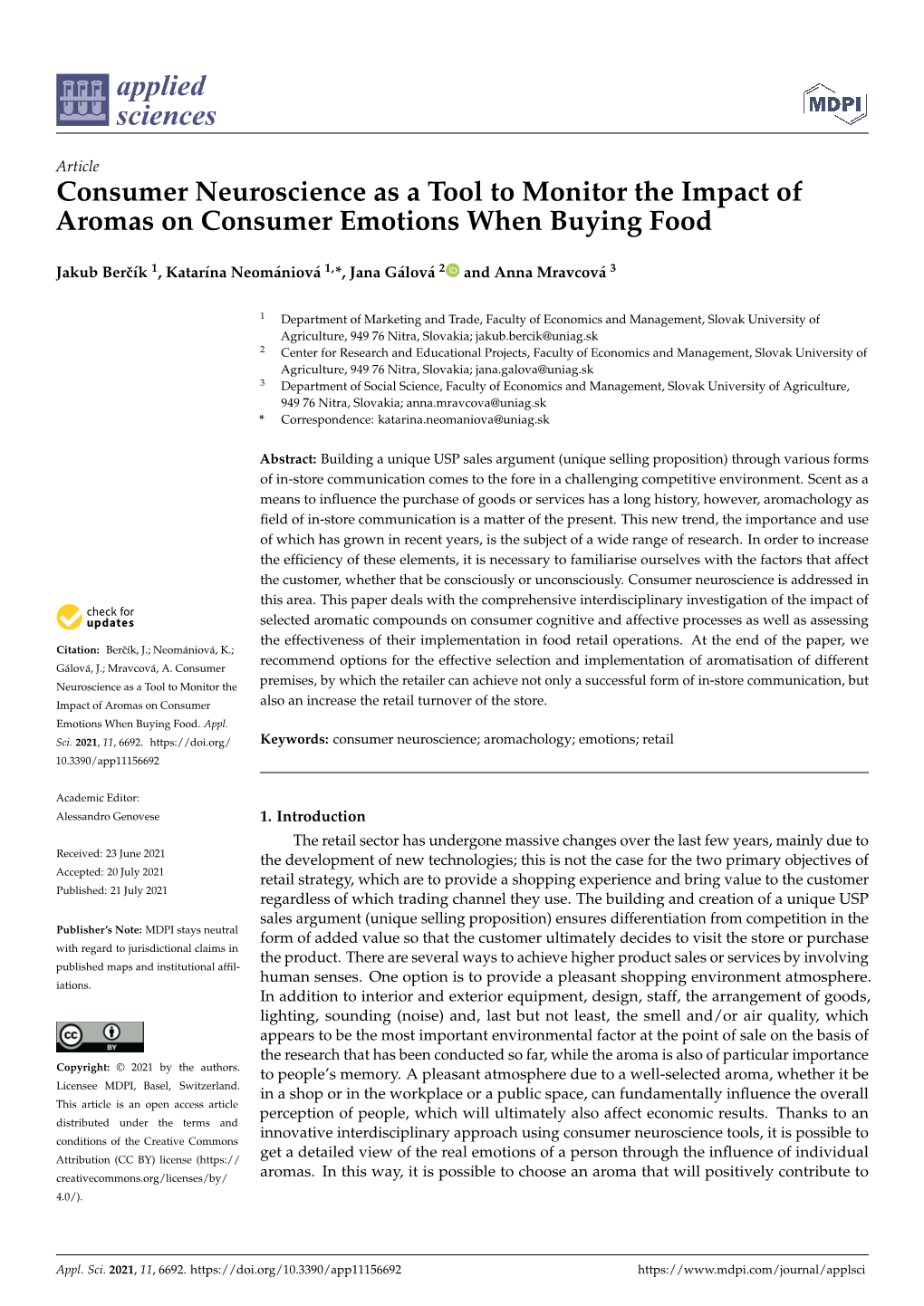 Consumer Neuroscience As a Tool to Monitor the Impact of Aromas on Consumer Emotions When Buying Food