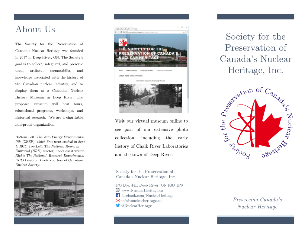 Society for the Preservation of Canada's Nuclear Heritage, Inc. About Us