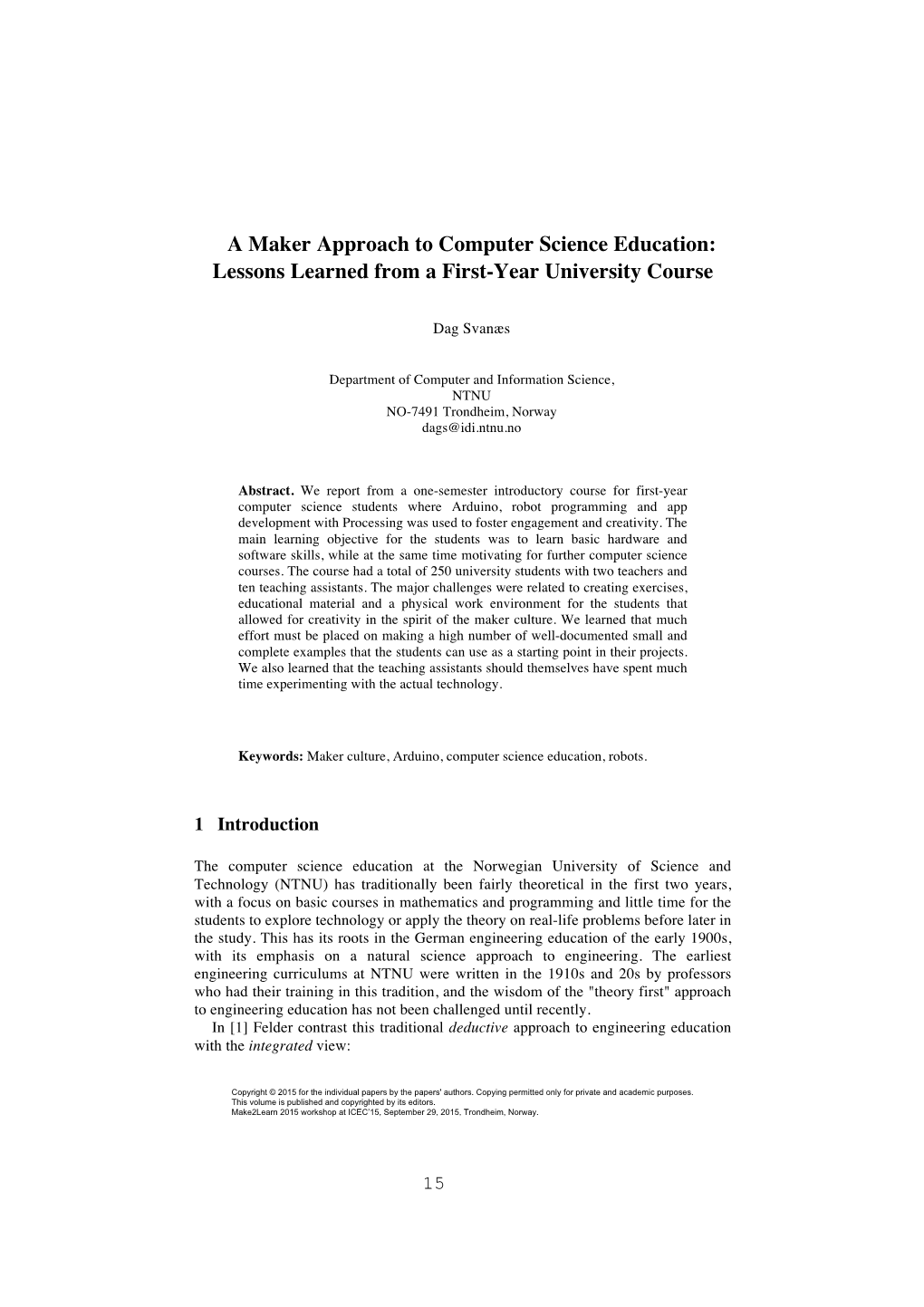 A Maker Approach to Computer Science Education: Lessons Learned from a First-Year University Course