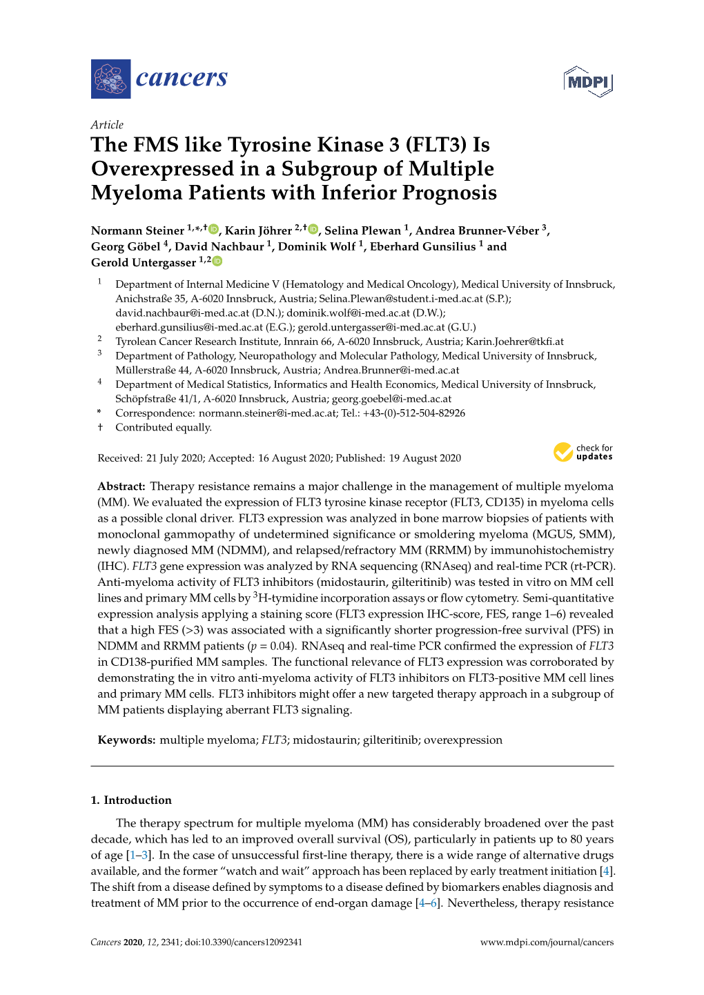 FLT3) Is Overexpressed in a Subgroup of Multiple Myeloma Patients with Inferior Prognosis