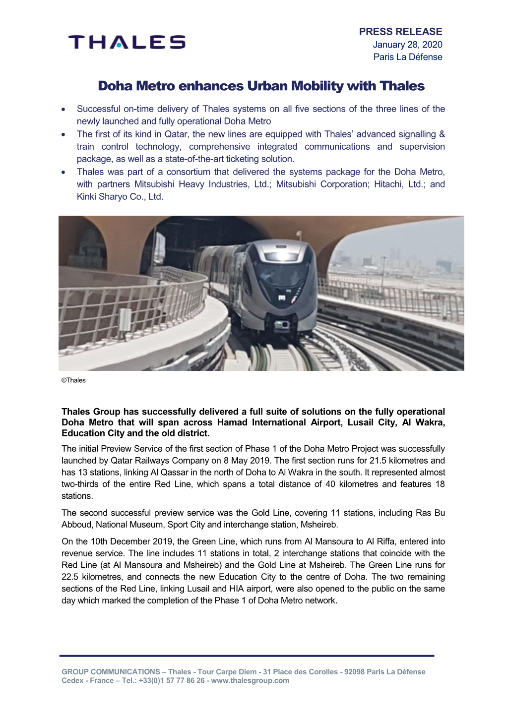 Doha Metro Enhances Urban Mobility with Thales