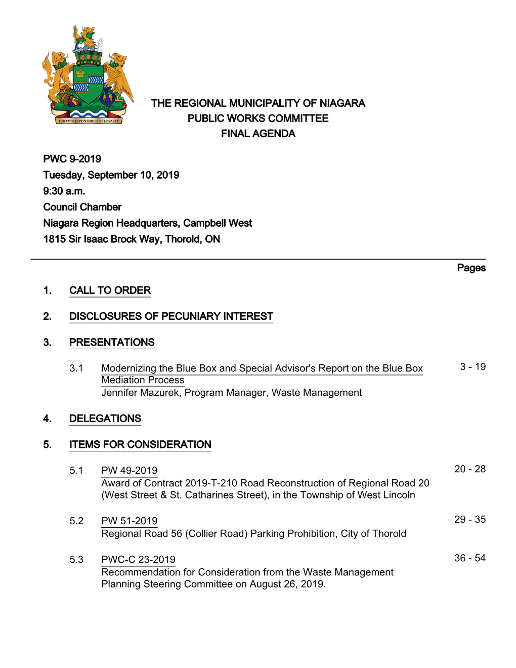 Public Works Agenda Package