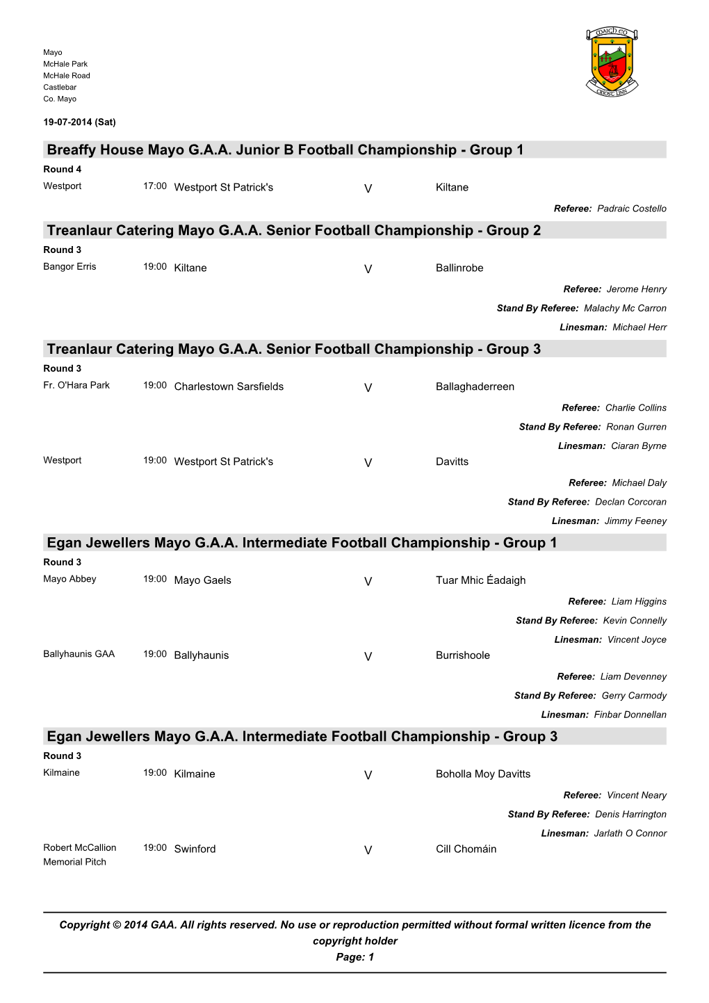 GAA Competition Report