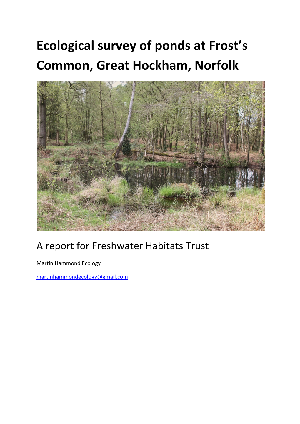 Ecological Survey of Ponds at Frost's Common, Great Hockham, Norfolk