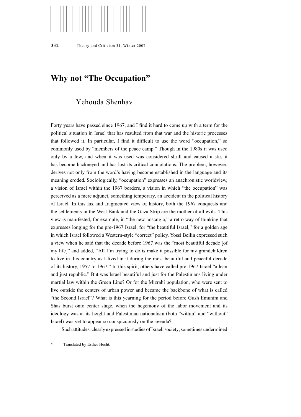 Why Not “The Occupation”