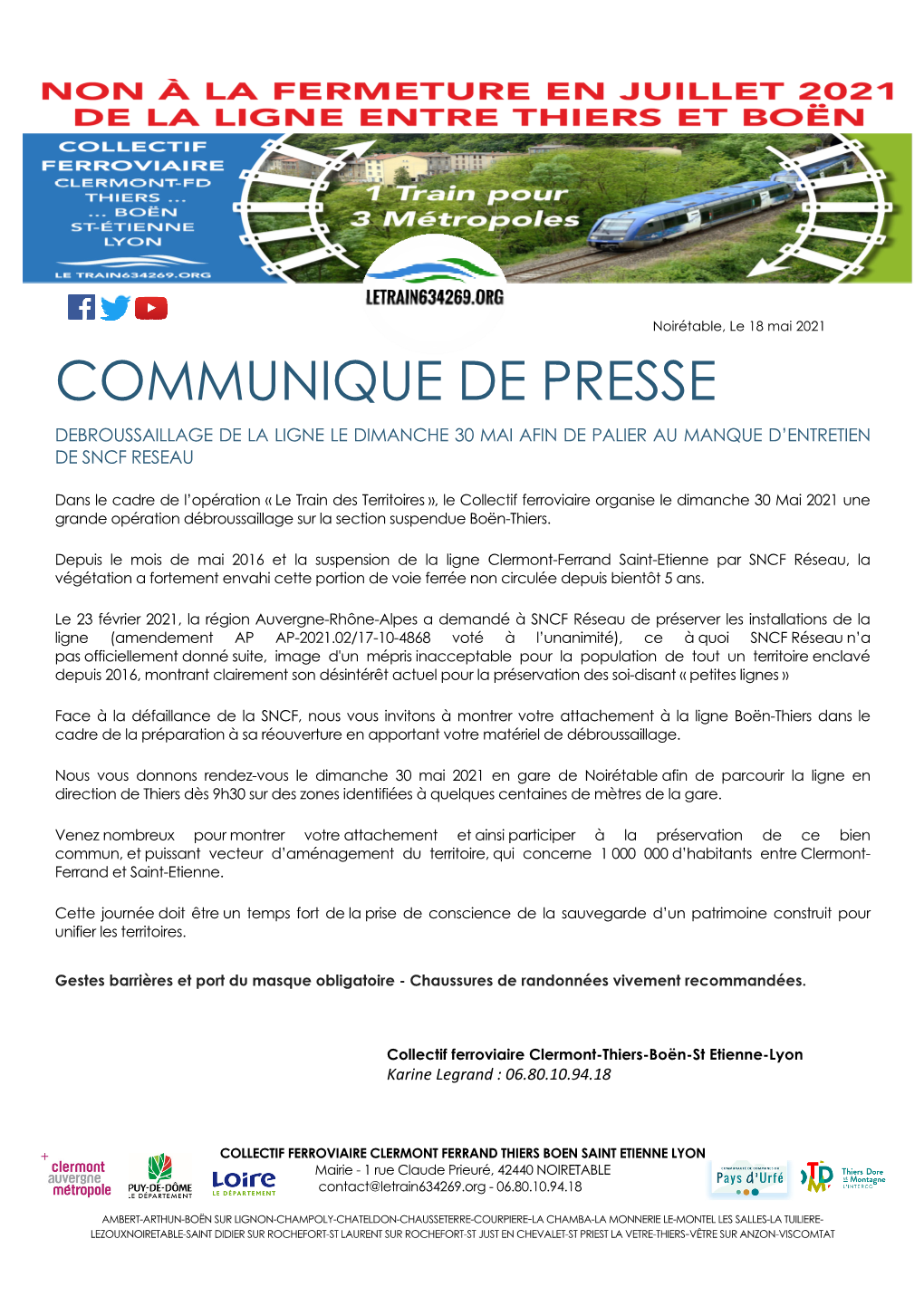 Communique De Presse Debroussaillage De La Ligne Le Dimanche 30 Mai Afin De Palier Au Manque D’Entretien De Sncf Reseau