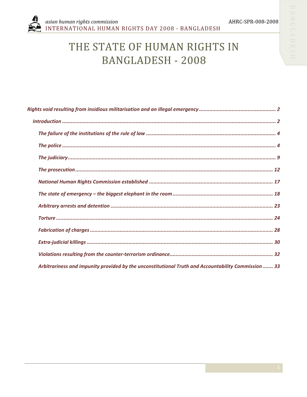 The State of Human Rights in Bangladesh ‐ 2008