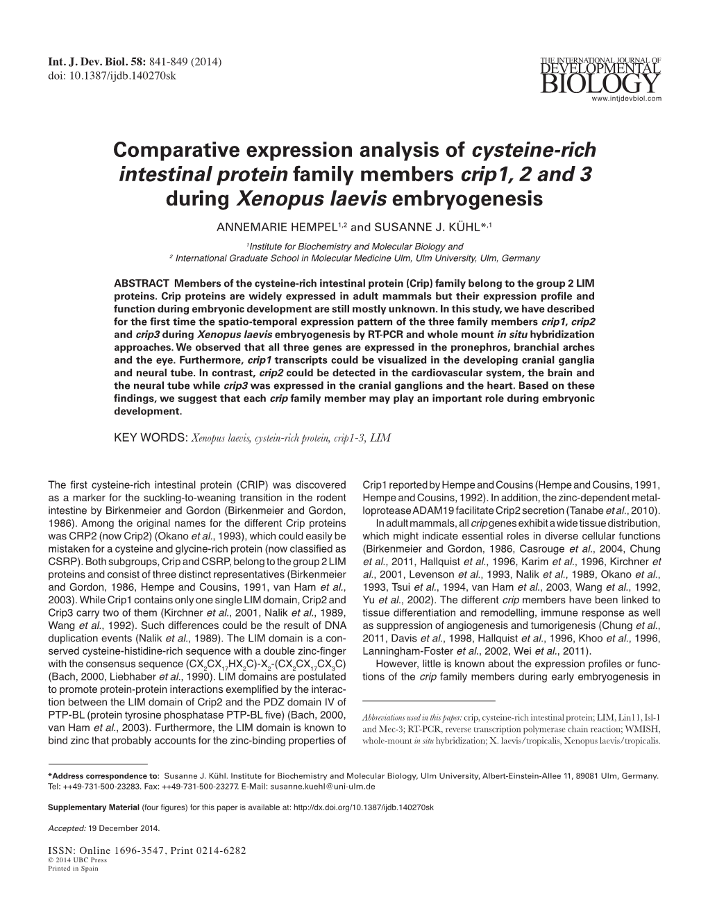 Comparative Expression Analysis of Cysteine-Rich Intestinal Protein