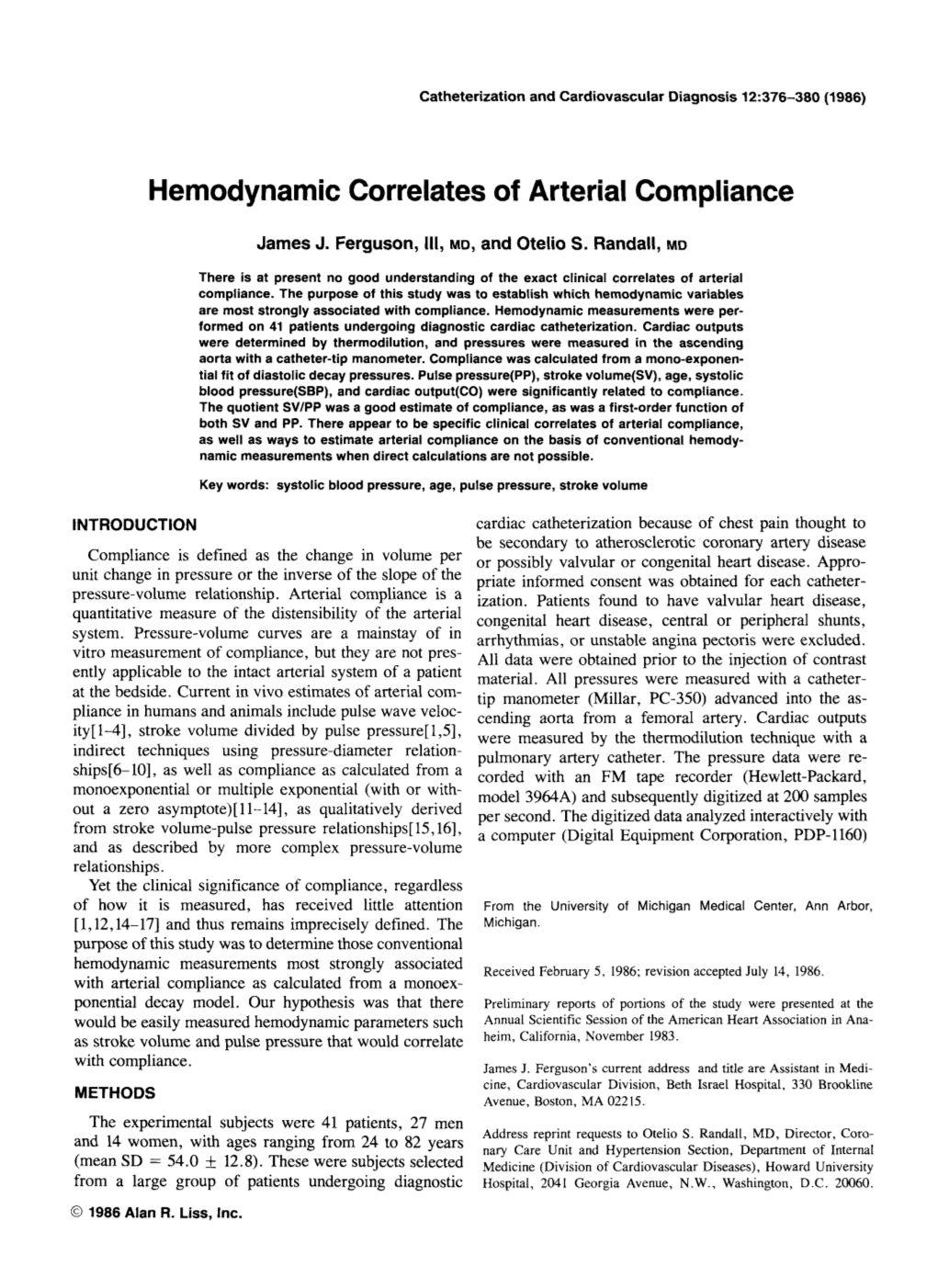 Hemodynamic Correlates of Arterial Compliance