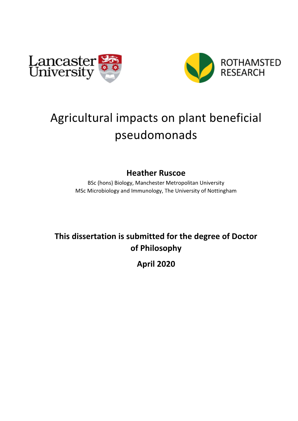 Agricultural Impacts on Plant Beneficial Pseudomonads