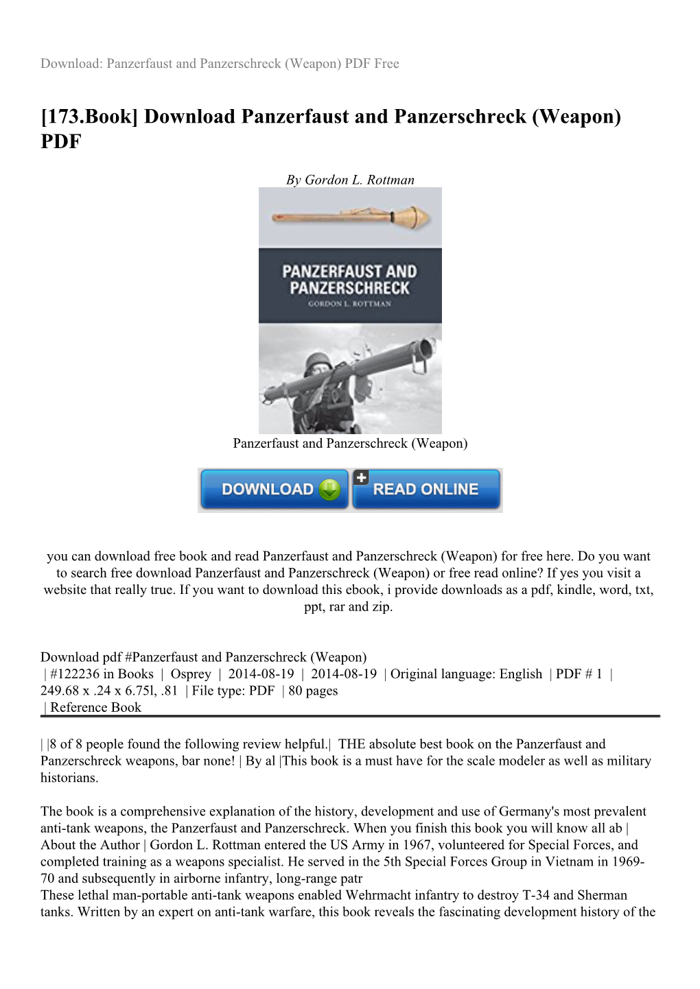 Download Panzerfaust and Panzerschreck (Weapon) PDF