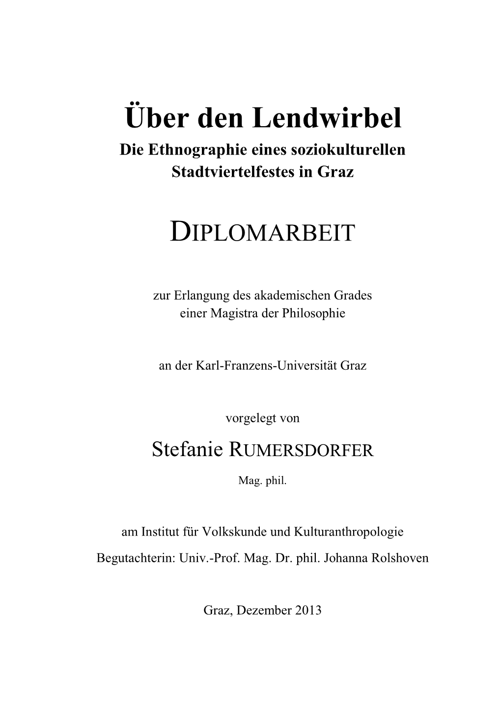 Über Den Lendwirbel Die Ethnographie Eines Soziokulturellen Stadtviertelfestes in Graz