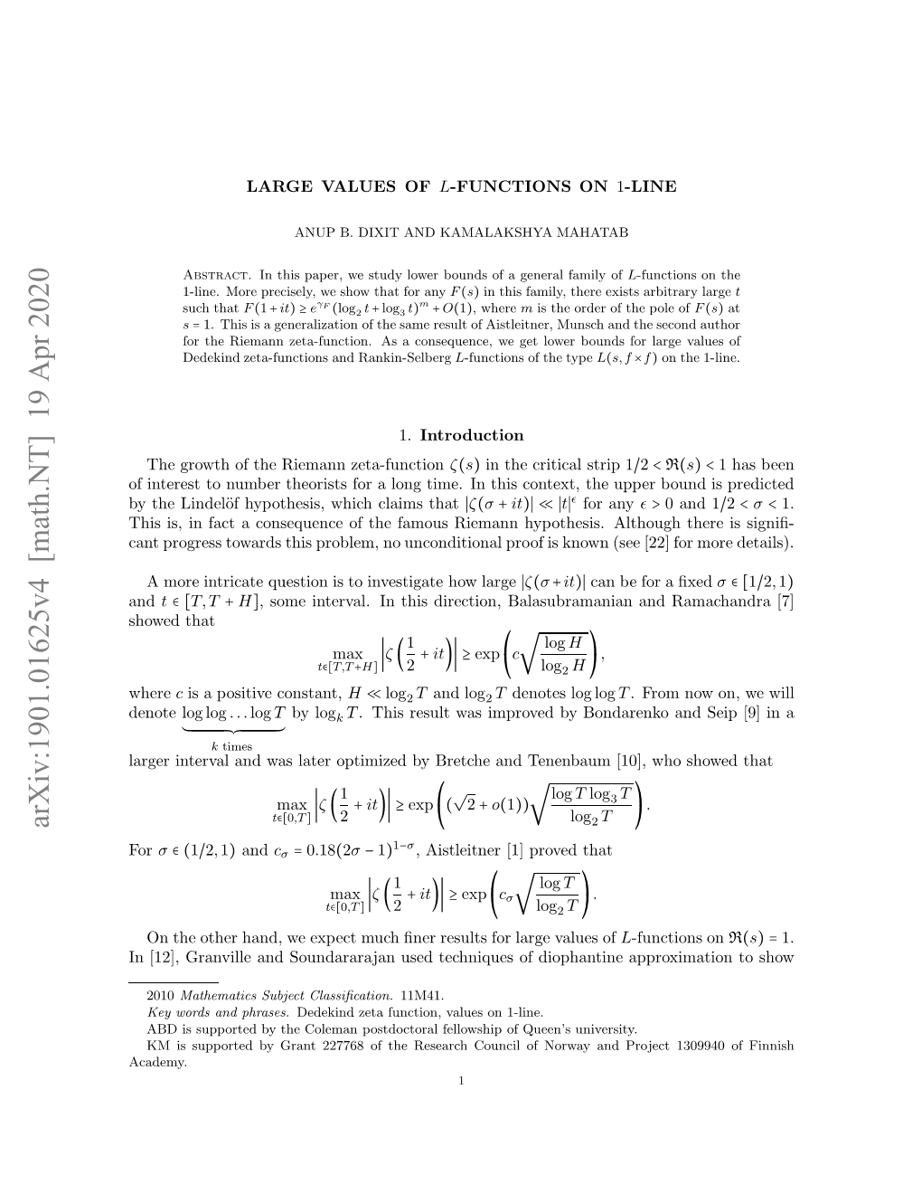 Large Values of $ L $-Functions on $1 $-Line