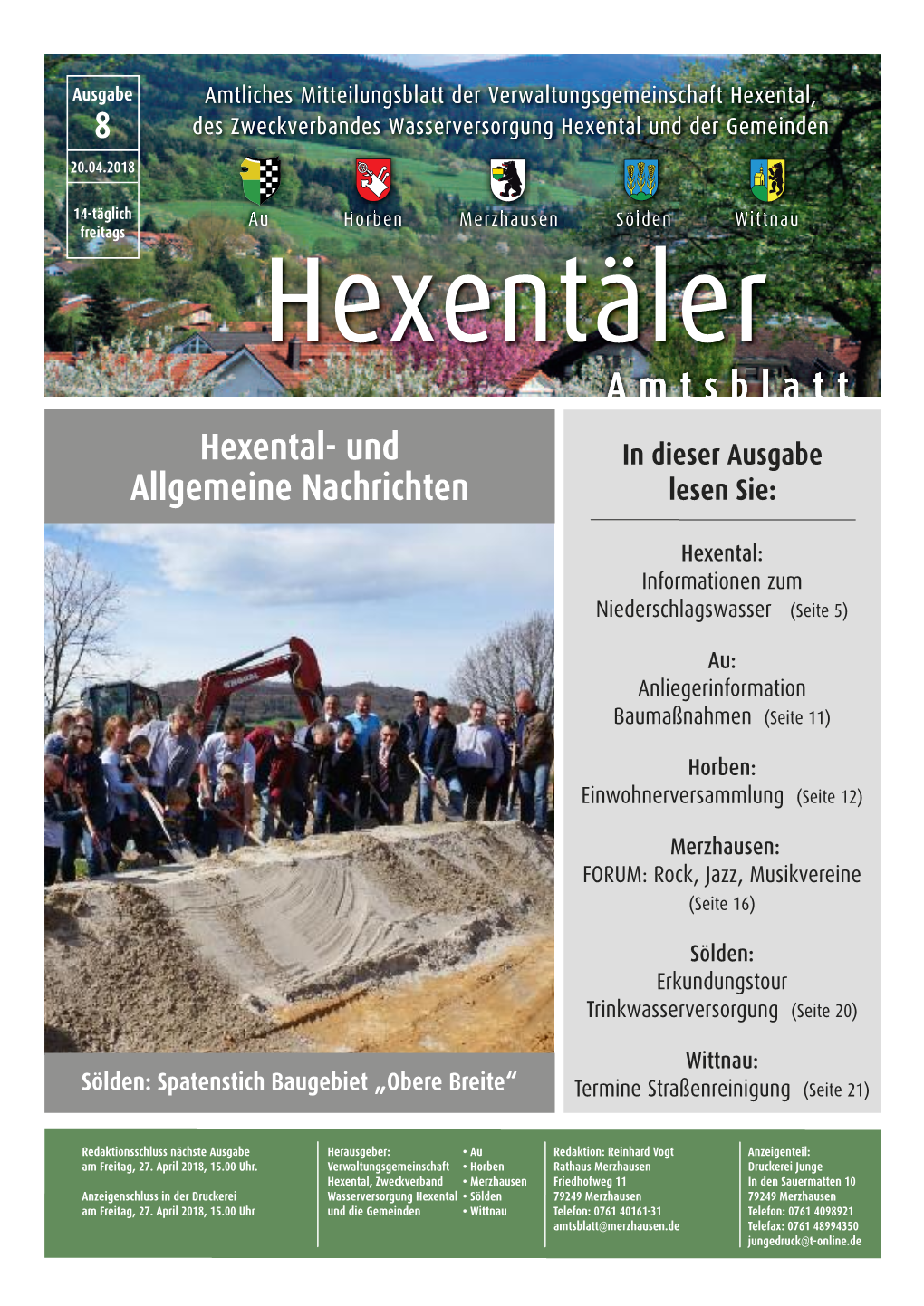 Hexental,Exental, 8 Desdes Zzweckverbandesweckverbandes Wwasserversorgungasserversorgung Hhexentalexental Uundnd Dderer Ggemeindenemeinden 20.04.2018