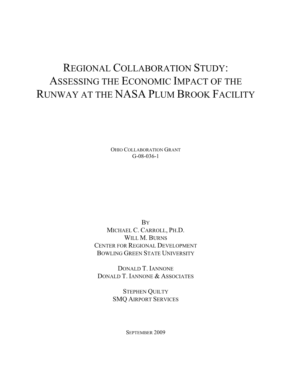 Regional Collaboration Study: Assessing the Economic Impact of the Runway at the Nasa Plum Brook Facility