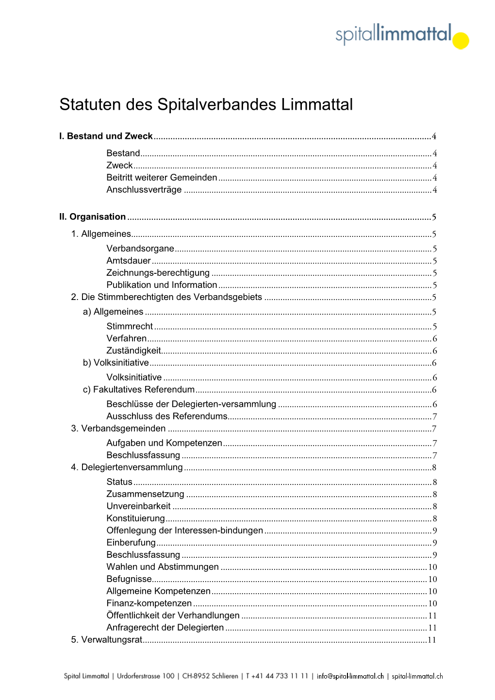 Statuten Des Spitalverbandes Limmattal