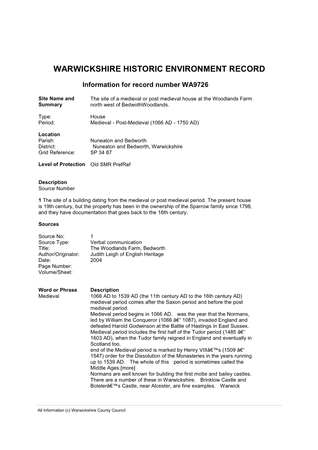 Warwickshire Historic Environment Record