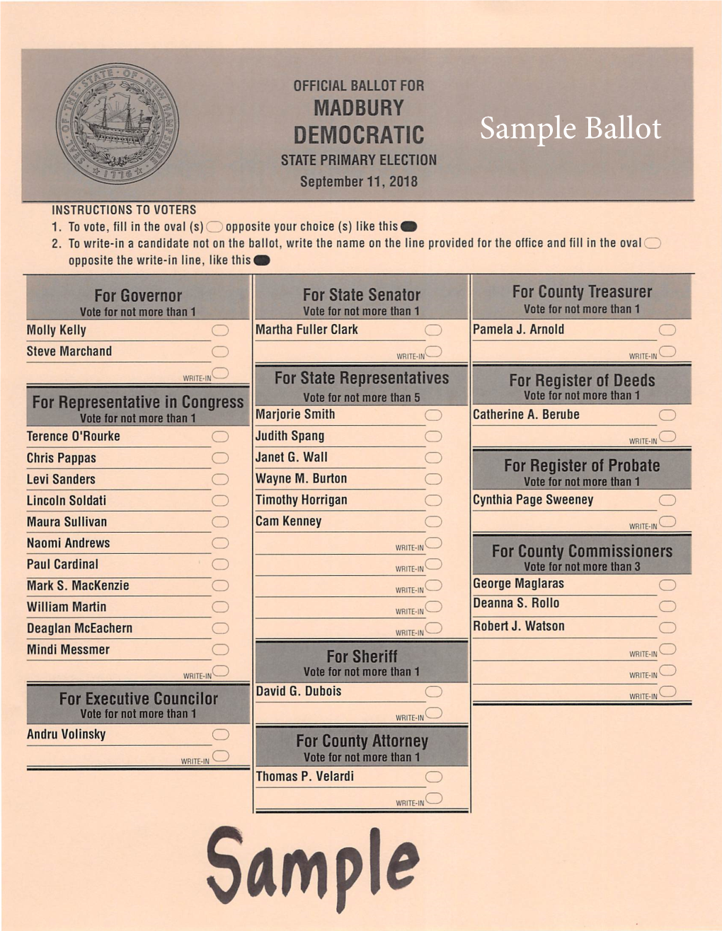 Sample Ballot STATE PRIIVIARY ELECTION September 11, 2018