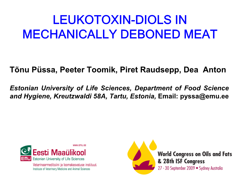 Leukotoxin-Diols in Mechanically Deboned Meat