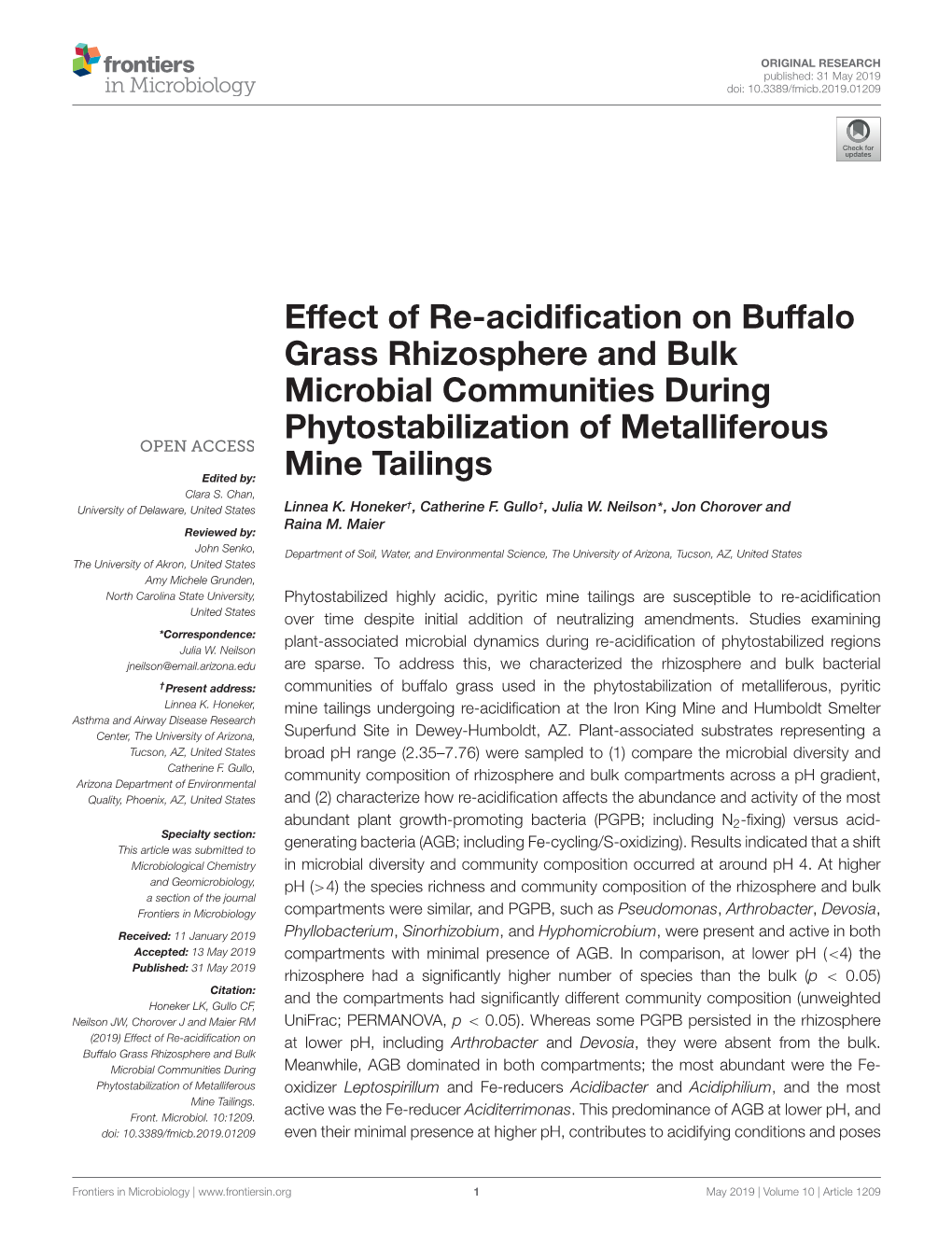 Effect of Re-Acidification on Buffalo Grass Rhizosphere and Bulk