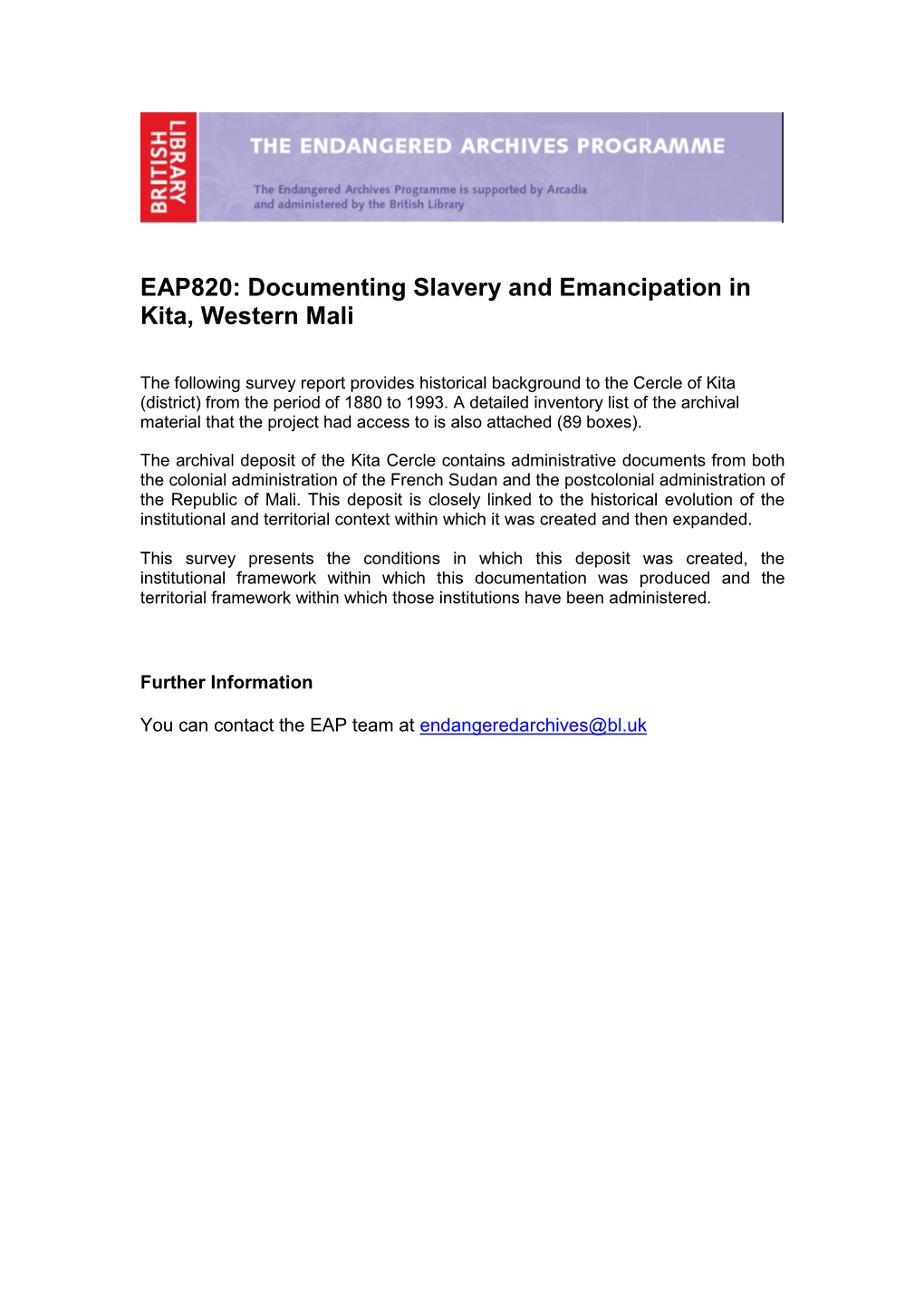 EAP820: Documenting Slavery and Emancipation in Kita, Western Mali