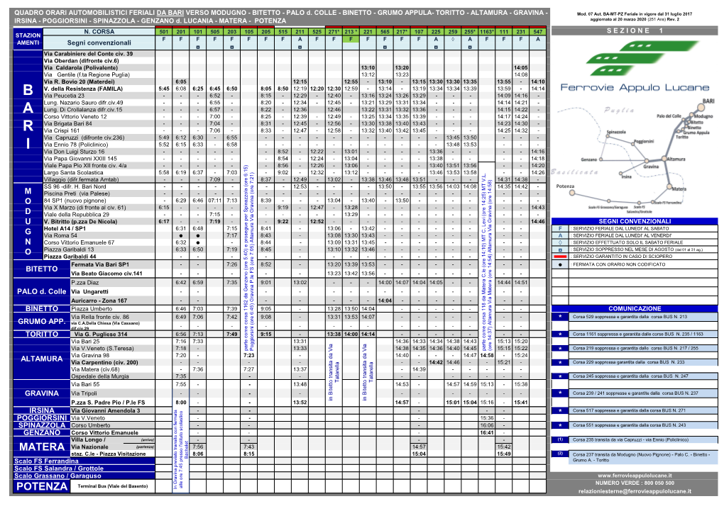 Manifesto Orario Bus Bari Altamura Gravina Matera Dal 23.03.2020