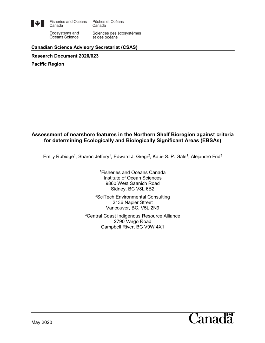 Assessment of Nearshore Features in the Northern Shelf Bioregion Against Criteria for Determining Ecologically and Biologically Significant Areas (Ebsas)