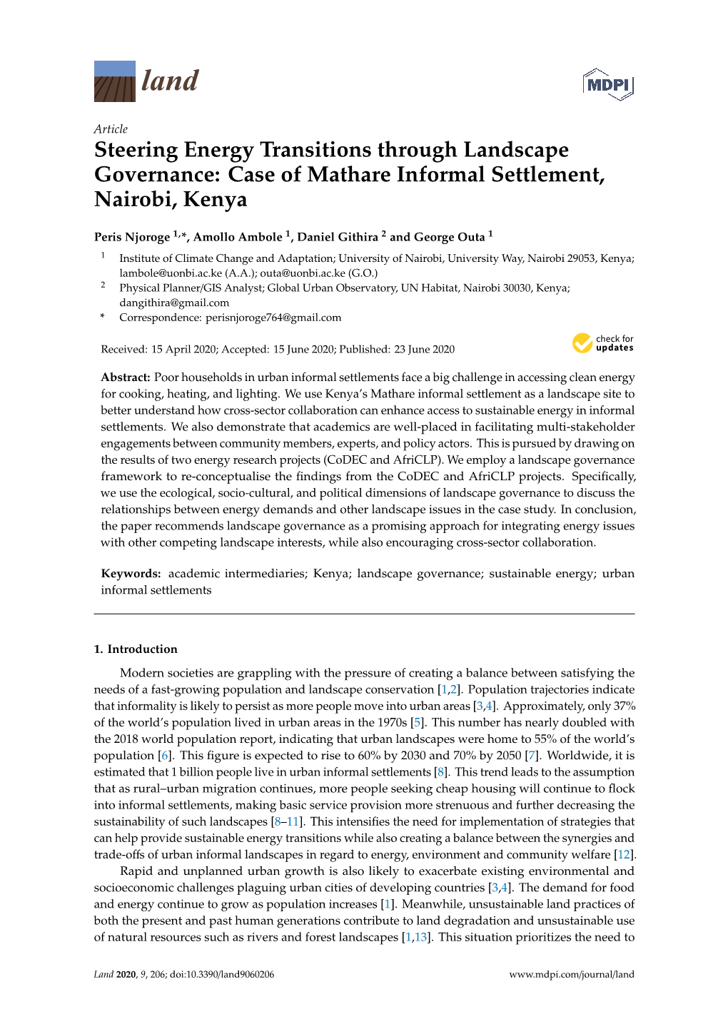 Case of Mathare Informal Settlement, Nairobi, Kenya