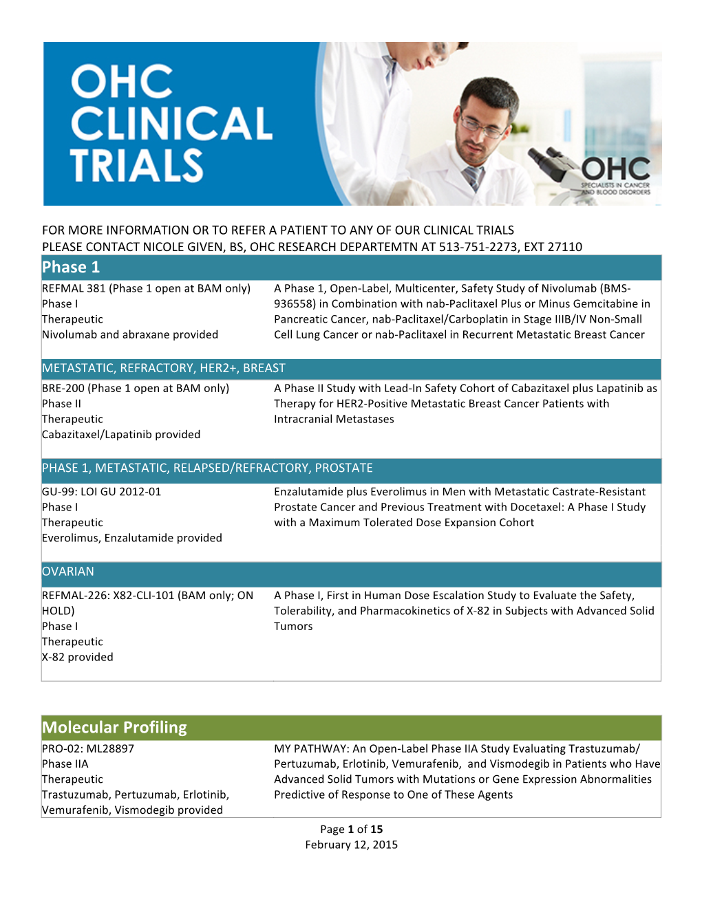 OHC Clinical Trials List V3 06112014