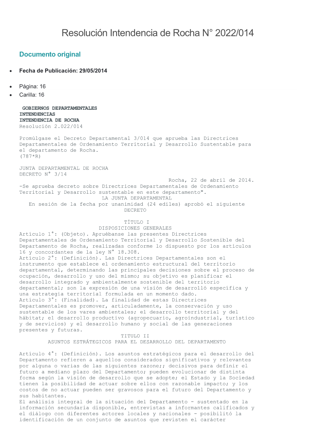 Resolución Intendencia De Rocha N° 2022/014