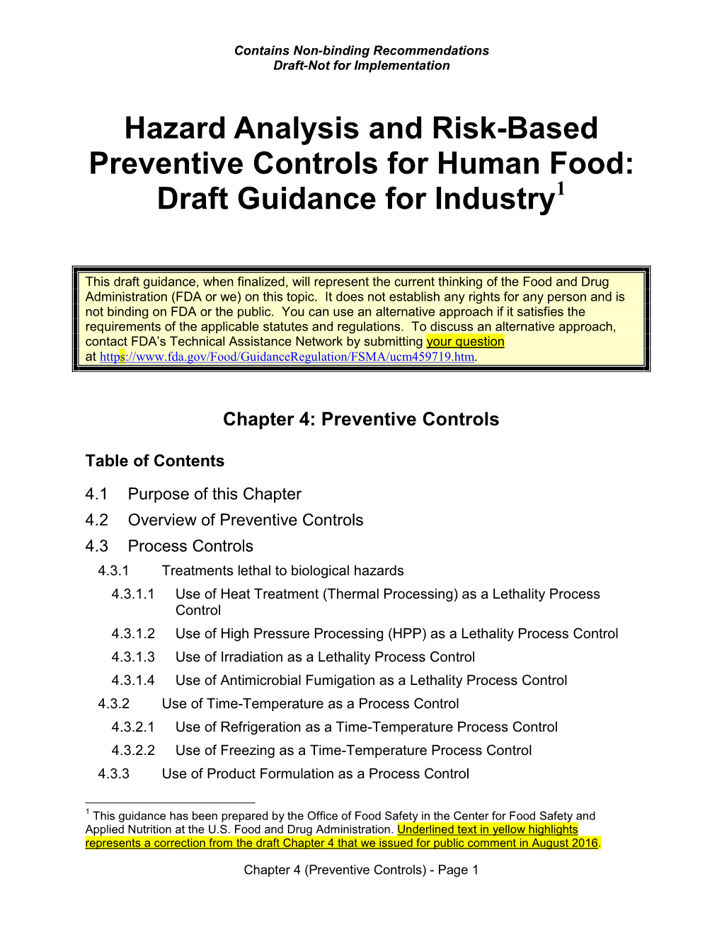 Hazard Analysis and Risk-Based Preventive Controls for Human Food: Draft Guidance for Industry1