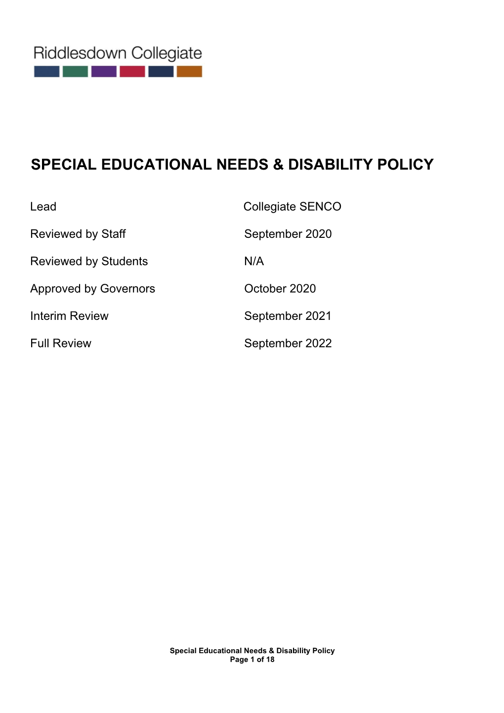 Special Educational Needs & Disability Policy