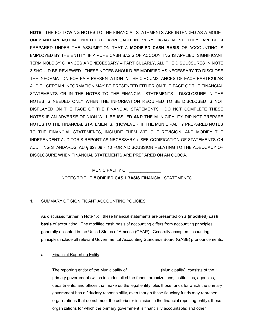 GASB 34 Notes to Financial Statements