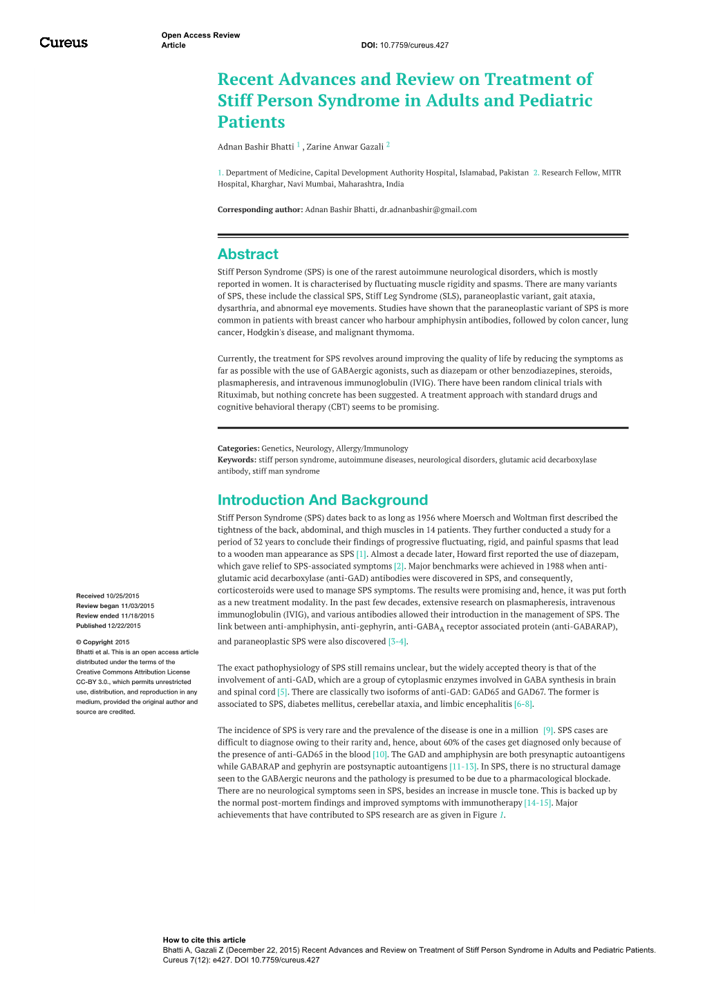 Recent Advances and Review on Treatment of Stiff Person Syndrome in Adults and Pediatric Patients