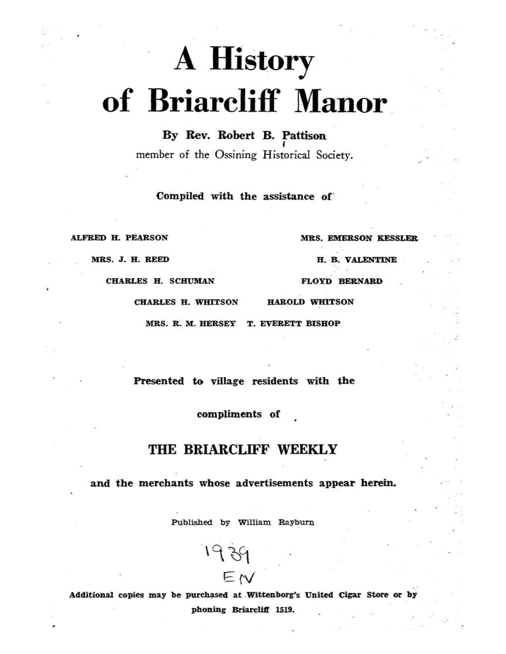 A History of Briarcliff Manor by Rev