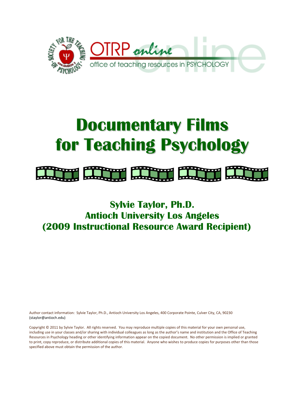 Documentary Films for Teaching Psychology Courses