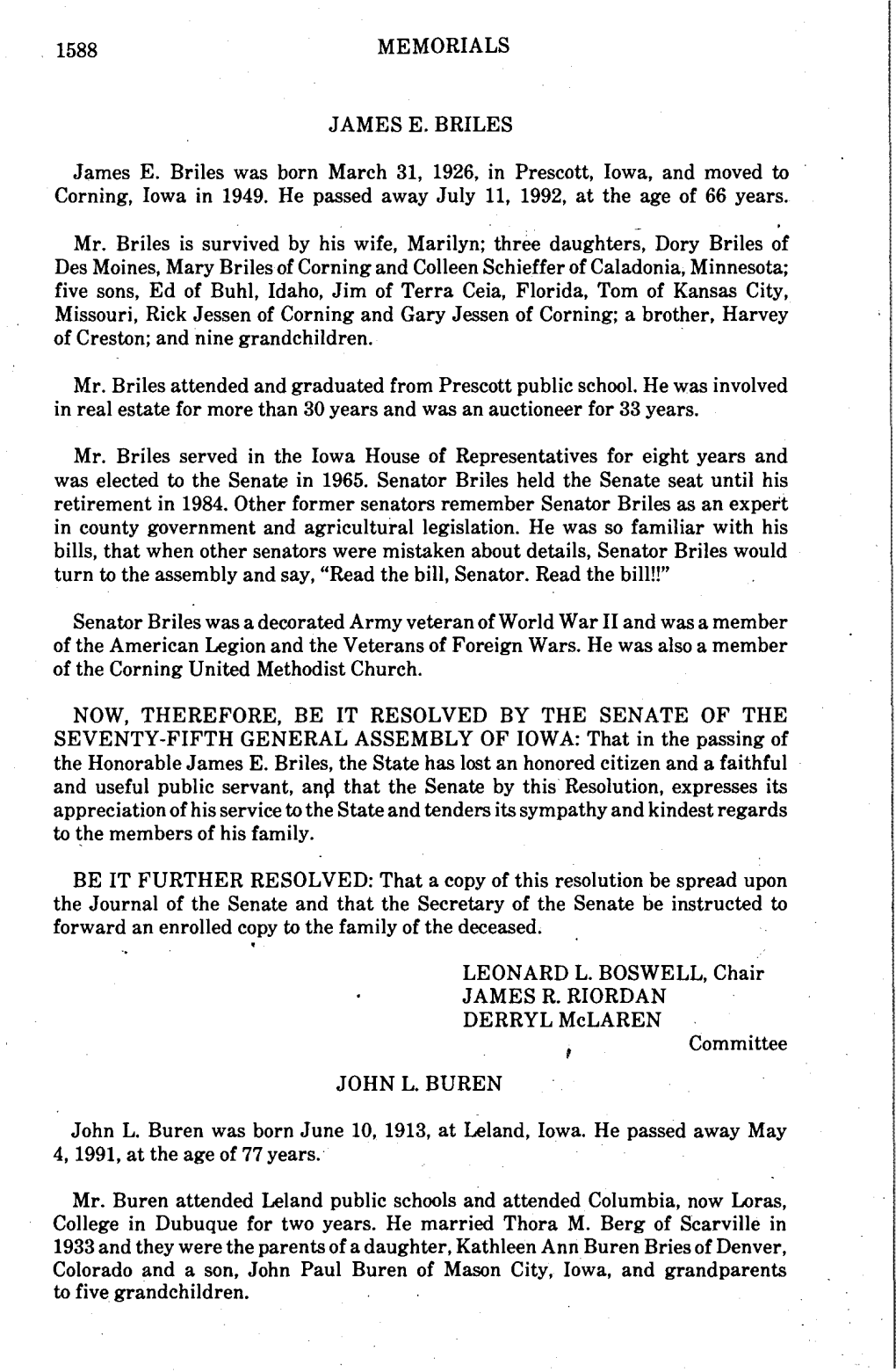 Memorial Resolution Published in Senate